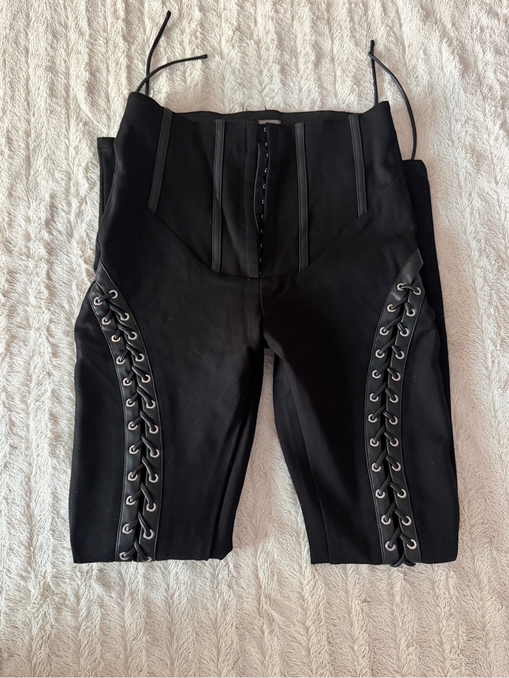Black Lace-Up High-Waist Pants